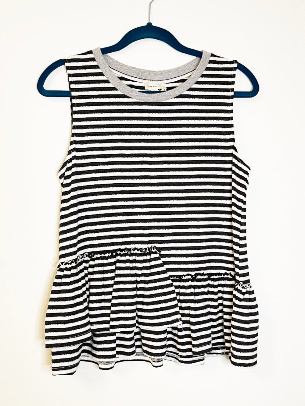 Hem & Thread Black White Striped Peplum Tank Top Small Boho Casual Stretch NWT